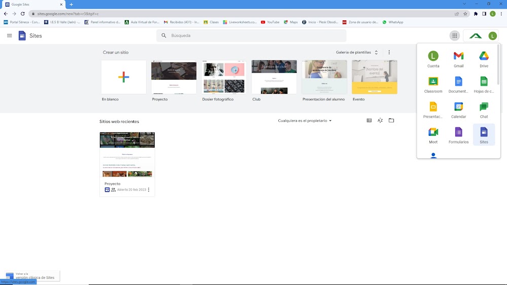 Panel de control de herramientas de Google: Google Sites